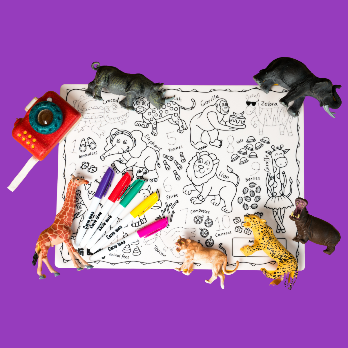 Totally Wild Safari Reusable Silicone Colouring Mat Set – Born Bizzy