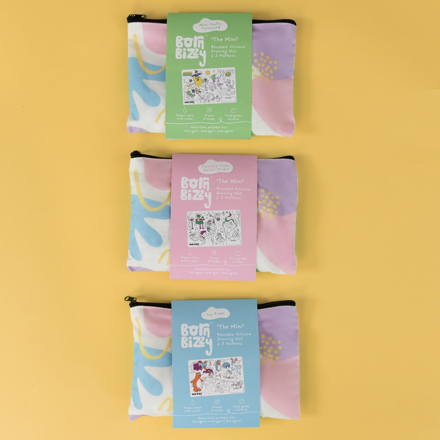 Mini Reusable Silicone Drawing Mats Trio Bundle